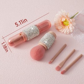 WOKOTO 4 in 1 White Diamond-Embellished Makeup Brushes - Nail Art Dust Powder Remover Brush, Eye Shadow, Lip & Foundation Brush, Soft Nail Art Dust Cleaner Brush for Acrylic Application and Makeup