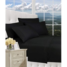 CELINE LINEN Luxury Silky-Soft 1500 Thread Count Softest Egyptian Quality Wrinkle-Free 4-Piece Bed Sheet Set, Deep Pocket up to 16 inch, Queen Black