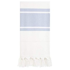 Our Green House Oversized Beach Towel - Pestemal Turkish Cotton Towels (White with Blue Stripes)