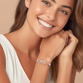 CDE Infinity Heart Symbol Charm Link Birthstone Bracelet for Women 925 Sterling Silver Adjustable Birthday Gift Anniversary Jewelry Gifts for Women Wife Girlfriend Her