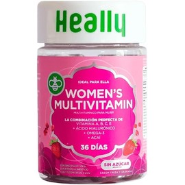 Multivitamínico para Mujer, Gomitas, Para Mayor Energía, Sabor Fresa y Granada, Con Ácido Hialurónico y Omega-3, Vitaminas A, B, C y E, 100% Natural, Sin Azúcar y Gluten, Heally