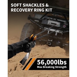 DAYDOOR Synthetic Soft Shackle & Winch Recovery Ring Kit, 2 PCS 1/2'' x 22'' Recovery Soft Shackle(56,000Lbs Breaking Strength), 1 PCS Snatch Ring for ATV UTV Off-Road Vehicles(Gold)