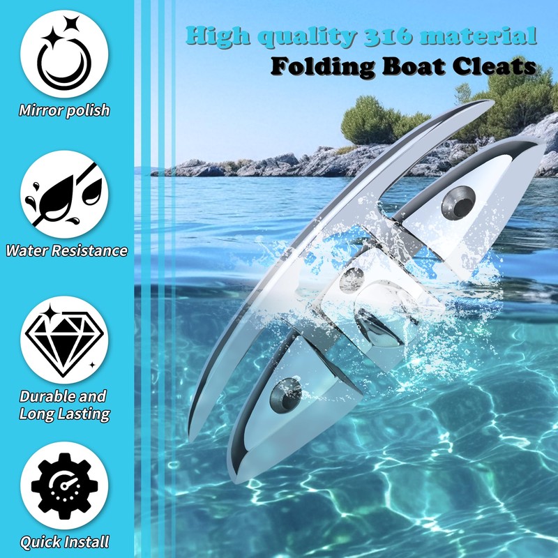 Pvrud Folding Boat Cleats 316 Stainless Steel - 6" Marine