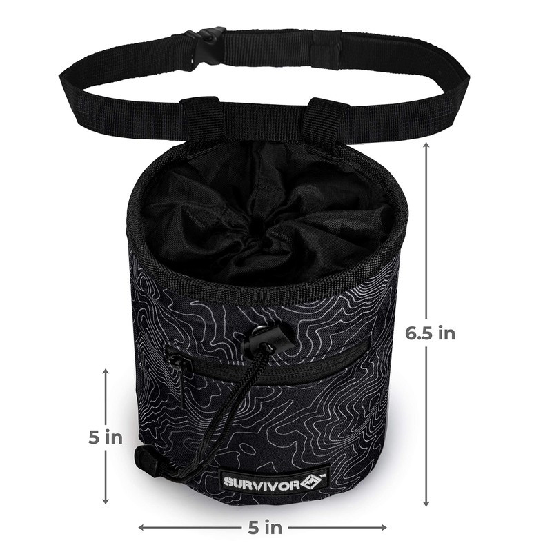 SURVIVOR Chalk Bag - Draw String Closure, 2 Zippered Pockets