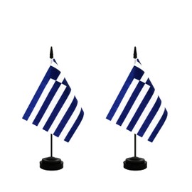 Rotenl 2 Pack Greece Desk Flag, Greek Table Office Flag with Solid Pole and Stand Base, International Country Flag, Festival Celebration, Classroom Meeting Desktop Decoration (Greece)