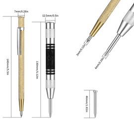 2 Automatic Metal Centre Punch & 2 Scribing Needles Metal Scribing Tool, Spring Grain, Automatic Centre Punch Tool, Spring Grain, Scriber Needle Carbide, for Metal, Wood, Glass, Tiles, with 2