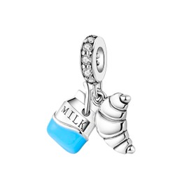 Streetculture Milk Cocoa Breakfast Croissant Pastry Charm 925 Silver Charm Bracelet Pendant Accessories Gift Sterling Silver, Velvet bag
