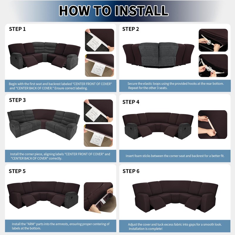 PureFit 7-Pieces Sectional Sofa Covers, Extra Large Sectional Recliner Couch