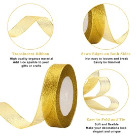 KINGLAKE Gold Silver Ribbon, 20mm Organza Christmas Ribbon for Gift Wrapping, 44m Gift Ribbon Decorative Wrapping Ribbon for Christmas, Gift Box Packing, Crafting