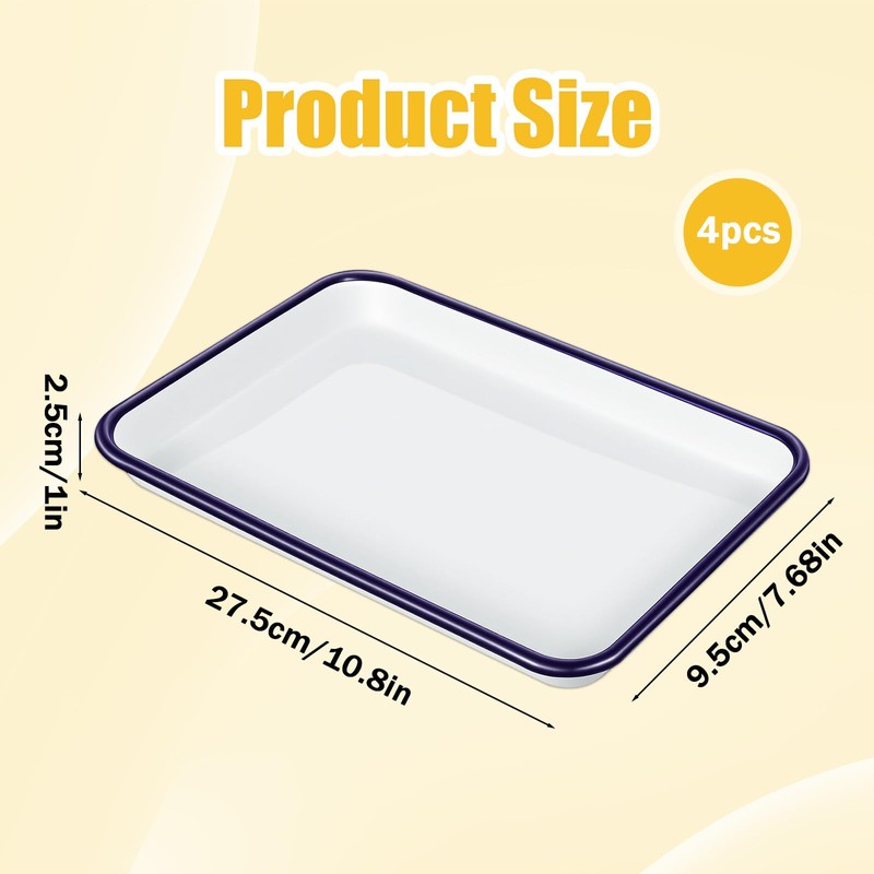 4 Pack Enamel Butcher Tray Palette - 10.8x7.68 Inch Rectangular
