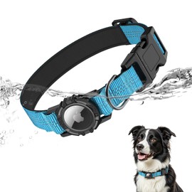 HDDTTZ AirTag Dog Collar, IP68 Waterproof Integrated Air Tag Dog Collars with Reflective, Ultra-Durable, Comfortable Padded, Heavy Duty Dog Collars for Small Medium Large Dogs, M (12.6"-17.1"), Blue
