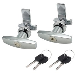 Jamgoer T Handle Door Lock 2PCS Truck Cap Locking Latch with 2 Keys Zinc Alloy Lock T-Handle Lock Set for Garage Door Lock Truck Camper Cabinet Door (Silver)
