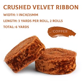 MAYREEL 1 Inch Copper Crushed Velvet Ribbon Frayed Edge Hand Torn for Bridal Bouquets Invitations Vow Books Gift Baskets Hair Bows 6 Yards