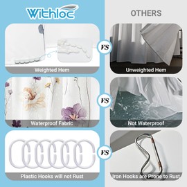 WITHLOC Shower Curtain Watercolor Flower Shower Curtain Sets - Spring Plum Floral Plant Shower Curtains for Bathroom, Washable Modern Farmhouse Decor, 72 x 72