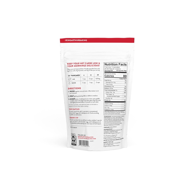 King Arthur, Keto Wheat Pancake Mix, Sourced Non-GMO, Certified Kosher,