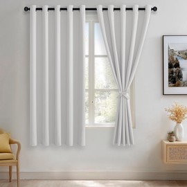 JIUZHEN Greyish White Blackout Curtains with Tiebacks Thermal Insulated, Light Blocking and Noise Reducing Grommet Curtains for and Living Room, Set of 2 Window Curtain Panels, 60 x 63 Inch Length
