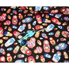 Elizabeth Studios Russian Nesting Dolls Outline in Gold   BTY   100% Cotton.