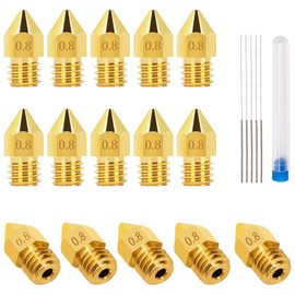 LUTER 15PCS 0.8mm 3D Printer Nozzles Extruder Nozzles for MK8 + 5 PCS 0.6mm Stainless Steel Nozzle Cleaning Needles for Makerbot Creality CR-10