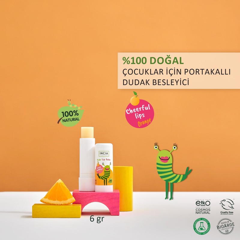 İncia Kids Lip Balm Fruity Orange, Gentle Child Care, Vegan,