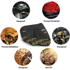 Favoto XXXL Motorcycle Cover Waterproof 210D Oxford, Upgraded Dustproof & Heat-Resistant Outdoor Motorbike Shelter with Lock-Holes & 2 Windproof Buckles, Fits up to 104 inch / 265 cm