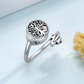 Yorionke Tree of Life Urn Ring 925 Sterling Silver Adjustable Tree of Life Ring Genealogy Jewelry Gift Cremation Ring Women Men, Sterling Silver, No Gemstone
