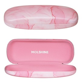 molshine Hard PU Leather Glasses Case, Portable Travel Glasses Case for Men, Women, Girls, Travel, Study, Work, pink