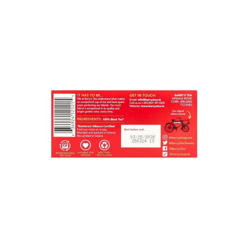 Barrys Tea Gold 40 Bags 125g (4.4oz)