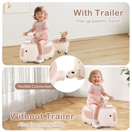 HONEY JOY Ride On Push Car with Trailer, Indoor Outdoor Toddler Riding Toys w/Under-seat Storage, LED Light, Music, Foot-to-Floor Sliding Car, No Battery Baby Ride On Toys for Boys and Girls (Coffee)