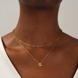 Layered Initial Necklaces for Women Bubble Letter Necklace Gold 14K Gold Plated Letter A-Z Pendent Necklace Dainty Cute Choker Necklace for Women Stackable Small Initial Necklace Jewelry Gifts for Women Trendy (Q)