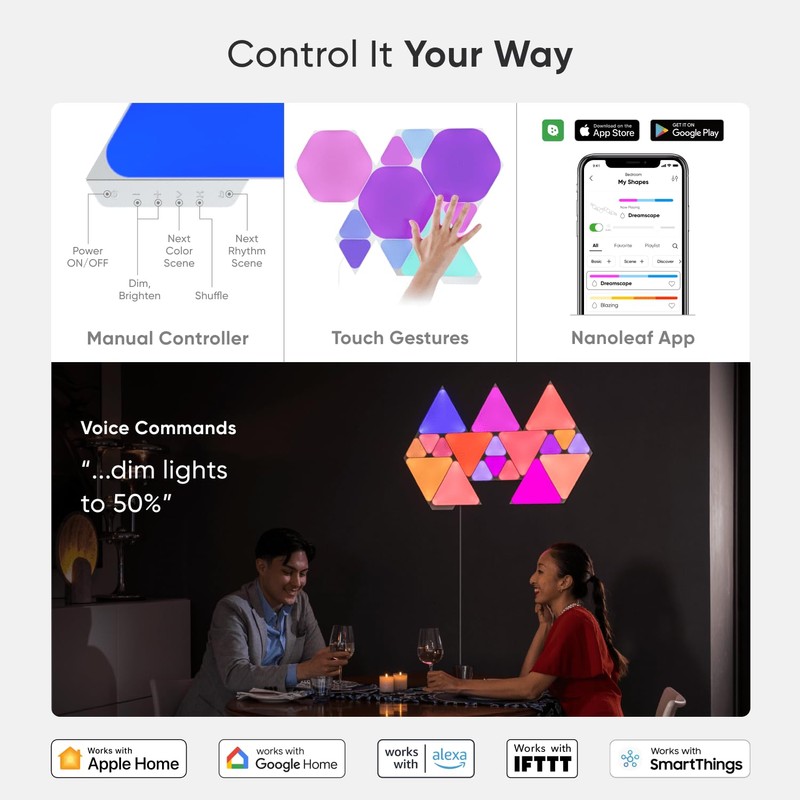 Nanoleaf Shapes LED Wall Lights, RGBW Smart Wall Panels with