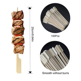 Konilaomu 9.84 Inch Bamboo Skewers 100PCS Food Appetizer Toothpicks Wide Flat Paddle Bamboo Wood Picks for Cocktail，Appetizers，Fruit，Sandwich，Barbeque Snacks, Fondue (9.84inch)