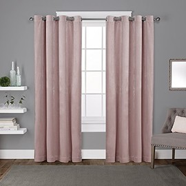 Exclusive Home Curtains EH8194-07 2-84G Velvet Heavyweight Grommet Top Curtain Panel Pair, 54x84, Blush, 2 Piece