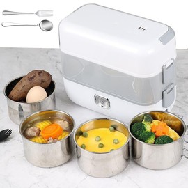 Mightree Electric Lunch Box, 200W Removable Heated Lunch Boxes for Working Men, 2L Capacity Food Faster Heater, Lunch Box Food Warmer for Home Office with 4 Stainless Steel Container, 1 Fork& Spoon