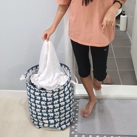 Linen toy organizer fabric basket white bear 2ea