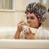 Reusable Waterproof Shower Cap - Double Thick, Leopard Red Border