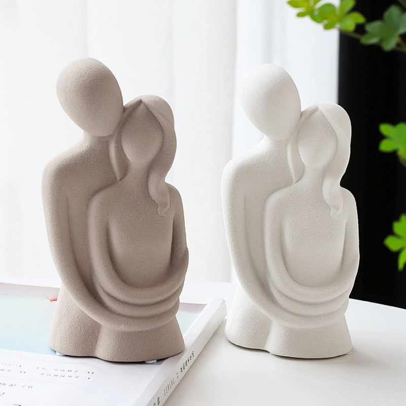 HYFAN Love Statue Hugging Couple Ceramic Decor Romantic Ornament Figurine