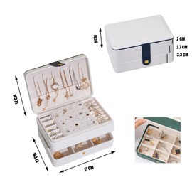 通用 Jewellery Box Variety PU Leather Jewellery Box Jewellery Case Small Jewellery Box Travel Jewellery Organiser for Rings, Necklaces, Earrings, Headgear (White Multilayer Jewellery Box)