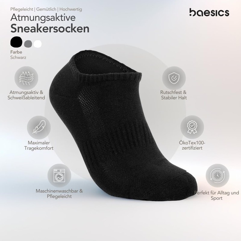 Baesics Sneaker Socks (Set of 6) Unisex, No Slipping, Breathable,