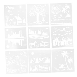 jojofuny 9 Sheets Reusable Landscape Painting Stencils for DIY Projects for Childrens Art Wall Decor Crafts Beautiful Patterns Templates