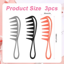 3pcs Wide Tooth Comb, Large Tooth Comb Wide Tooth Curl Comb Shark Teeth Hair Barber Hairstyle Tool for Curly Wet Wavy Thick Hair Wigs Barber Salon (Black, Silver, Pink)