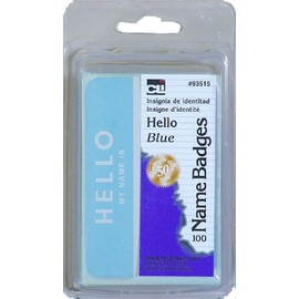 Charles Leonard Labels, Name Badge, Hello My Name Is, 3-3/8 x 2-1/4 Inch, Blue, 100-Pack (93515)