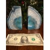 AMOYSTONE Teal Agate Geode Bookends, Unique Natural Crystal Book Holder