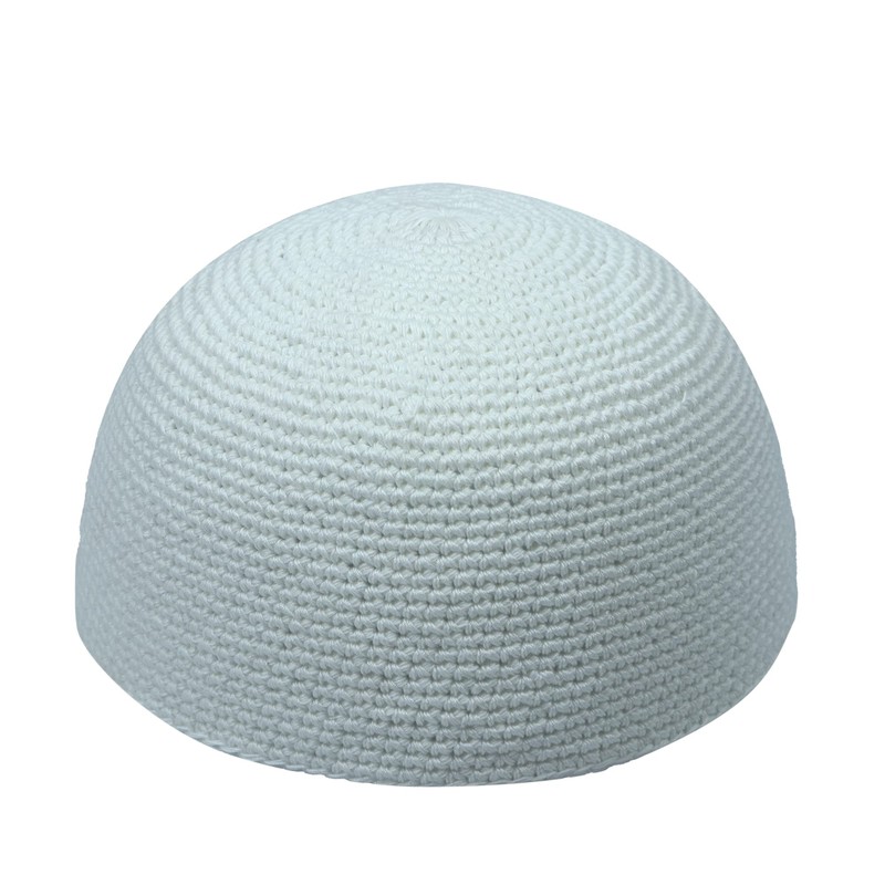 Hand-Crocheted Cotton White Skull Cap Comfortable Head Cover (Small)