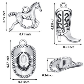 Junkin 90 Pieces Western Cowboy Charms Pendants Alloy Antique Silver Charms Horse Cowboy Boot Hat Pendant Charms Mini Cowboy Charms for Earrings Bracelet Necklace Jewelry Making