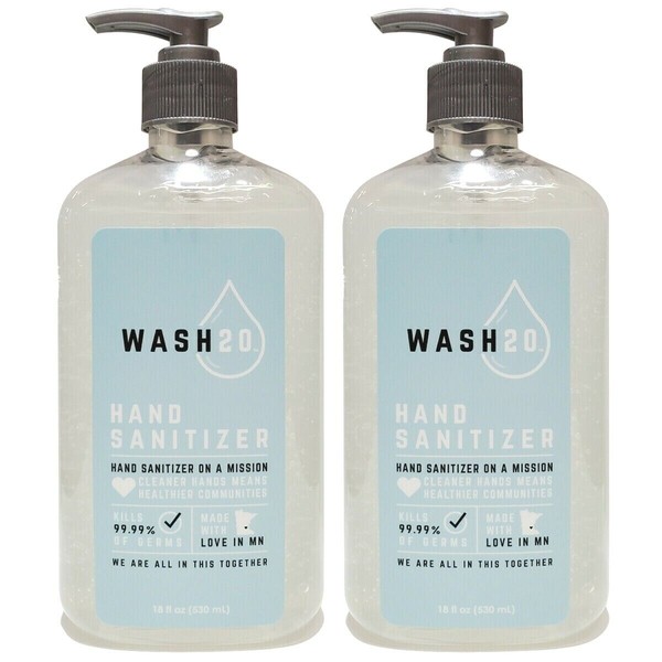 WASH 20 Hand Sanitizer (Ethyl Alcohol 62%) 530 ml/18 fl oz (2 Pack) Made In USA