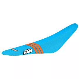 KTM 2019-2022 KTM SX SXF 125-450 SEAT COVER LIGHT BLUE TLD/ ORANGE STRIPES LOGO #173