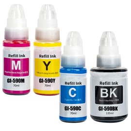 LAIPENG GI-490 GI-590 Ink Compatible with Pixma G1400 G1410 G2400 G2410 G3400 G4400 G4411 G3501 G2501 G1501 G4511 G1500 G1511 0 G2500 G2510 G3500 G3510 G4500 G4510 Printer GI490 GI590 (BK/C/M/Y)
