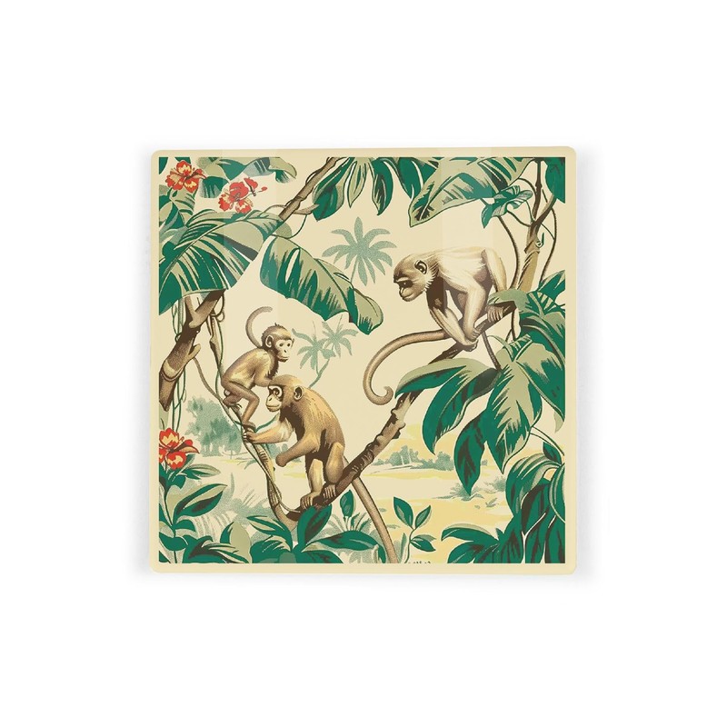 Vintage Jungle Ceramic Coaster Set - Exotic Safari Elephant Monkey