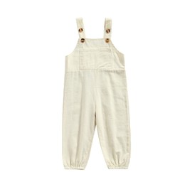kacubwyy Toddler baby Boys Girls Suspender Trousers Solid Color Button Shoulder Straps Loose Bib Pants Overall (Apricot, 4-5T)