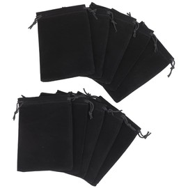 Hiro World Trade Jewelry Pouches, Set of 10, Velvet Drawstring Bag, Drawstring Pouch, Small Items, Gift Bag (Large, 4.7 x 6.9 inches (12 x 17.5 cm), Black)